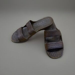 Pali Hawaii Brown Jesus Hawaiian Sandals Jandals Unisex Womens Size 10 Slides